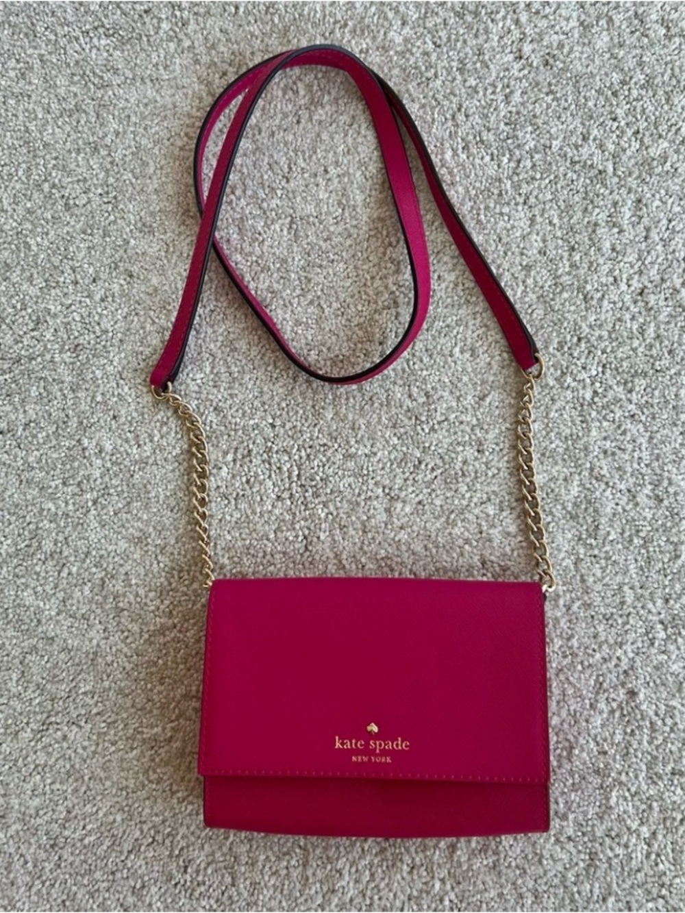Kate Spade Fuchsia Pink Saffiano Leather Crossbody Chain Bag NWOT - Picture 3 of 7